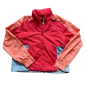 Adidas Colorblock Running Windbreaker Jacket Coral Blue Lightweight Athletic M